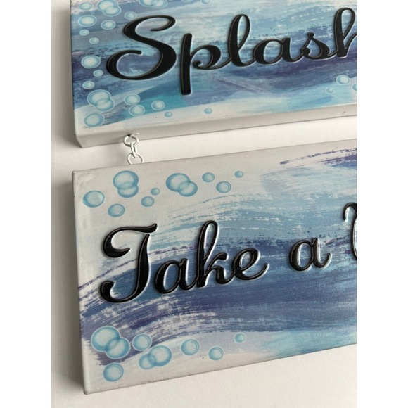 SPLISH SPLASH TAKE A BATH Bathroom Metal Hanging Sign Bubble Blue White - Picture 2 of 4